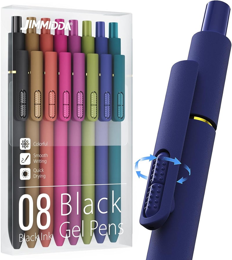 Jimmidda 8Pcs Black Gel Pens - 0.7mm Medium Point Black Ink Pens | Smooth Writing - Quick Drying Retractable Pen for Men Women (Vintage - 8Pcs) - Image 1